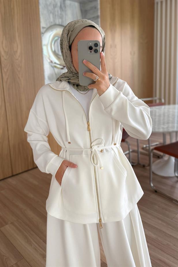 Şalvar Pantolonlu Modal Takım - Beyaz