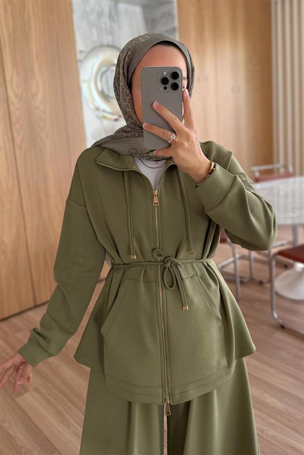 Şalvar Pantolonlu Modal Takım - Haki