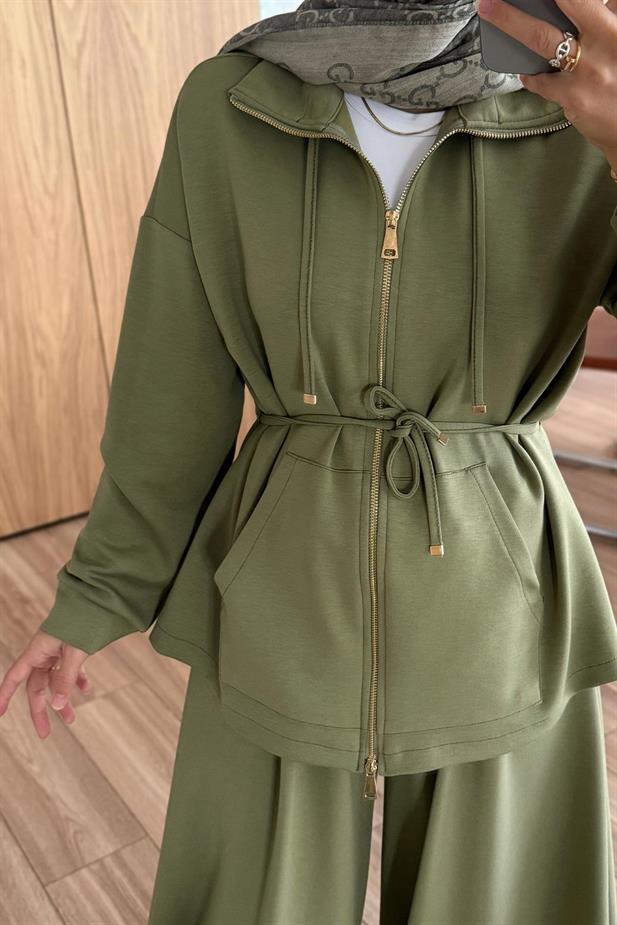 Şalvar Pantolonlu Modal Takım - Haki