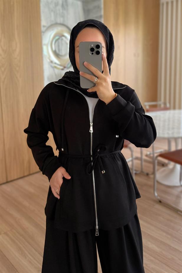 Şalvar Pantolonlu Modal Takım - Siyah