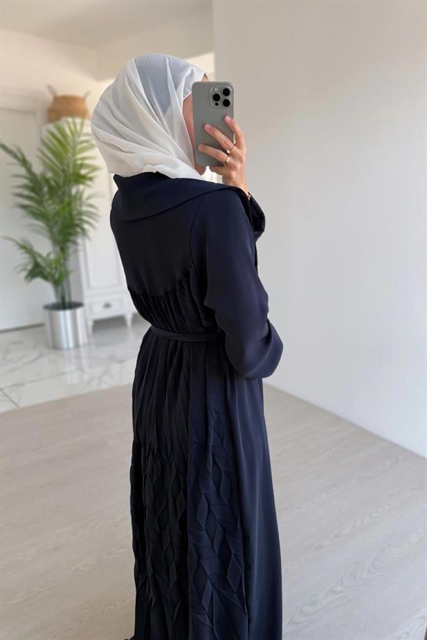 Sırt Detay Dökümlü Abaya - Lacivert