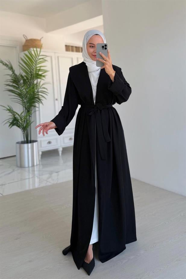 Sırt Detay Dökümlü Abaya - Siyah