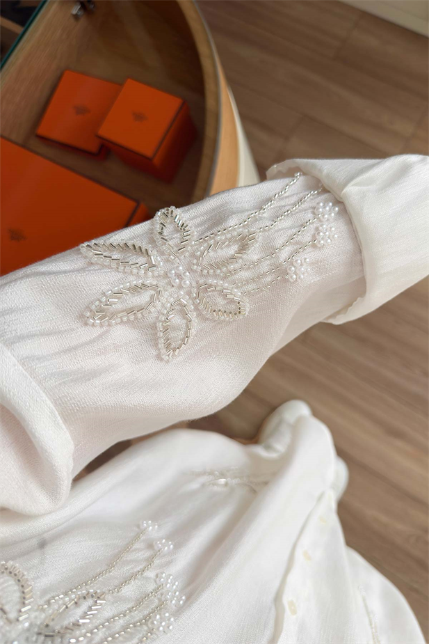 Stella Boncuk İşlemeli Gömlek - Beyaz