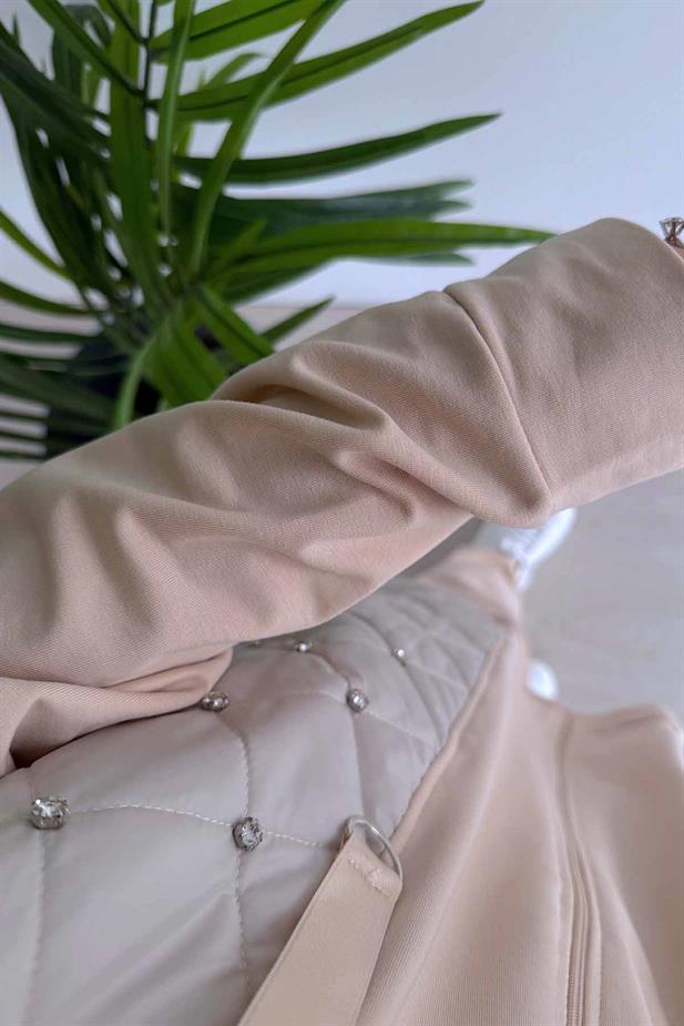 Taş Detaylı Kapitone İki İplik Takım - Bej