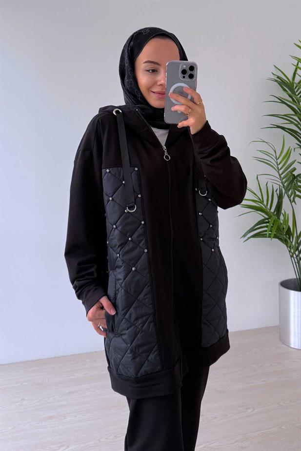 Taş Detaylı Kapitone İki İplik Takım - Siyah