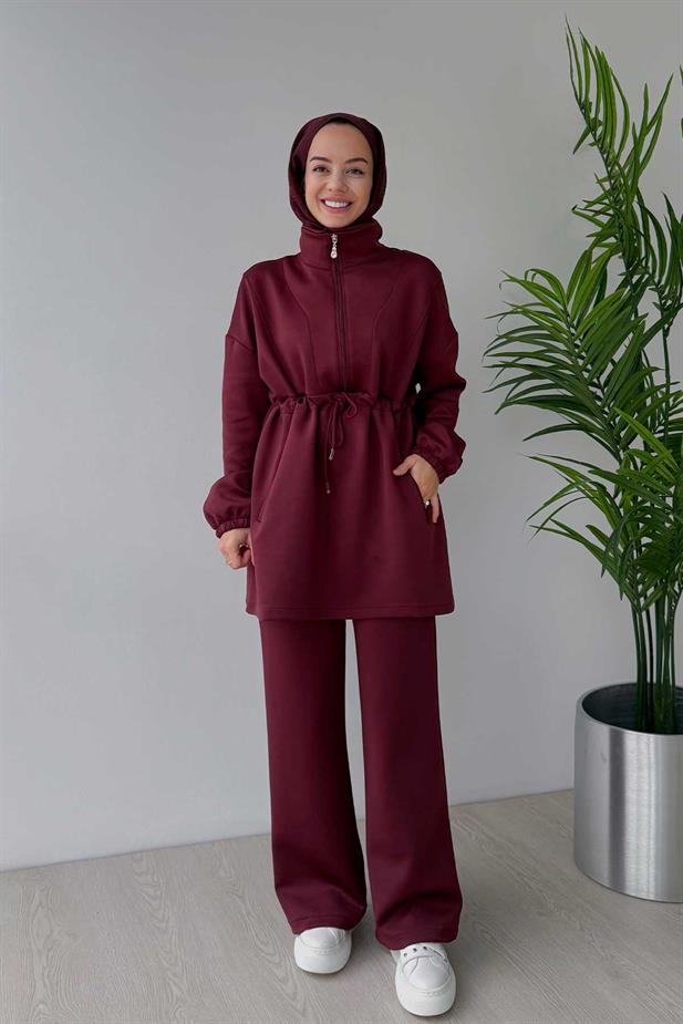 Tasarım Yaka Scuba Takım - Bordo