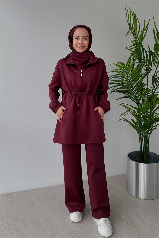 Tasarım Yaka Scuba Takım - Bordo