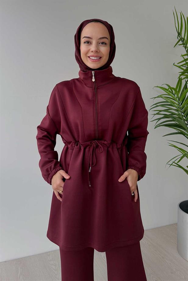 Tasarım Yaka Scuba Takım - Bordo