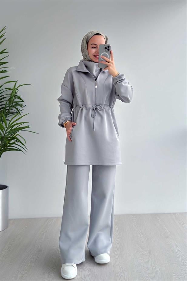 Tasarım Yaka Scuba Takım - Gri