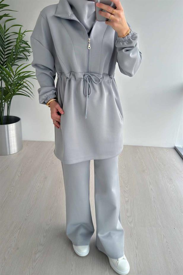 Tasarım Yaka Scuba Takım - Gri