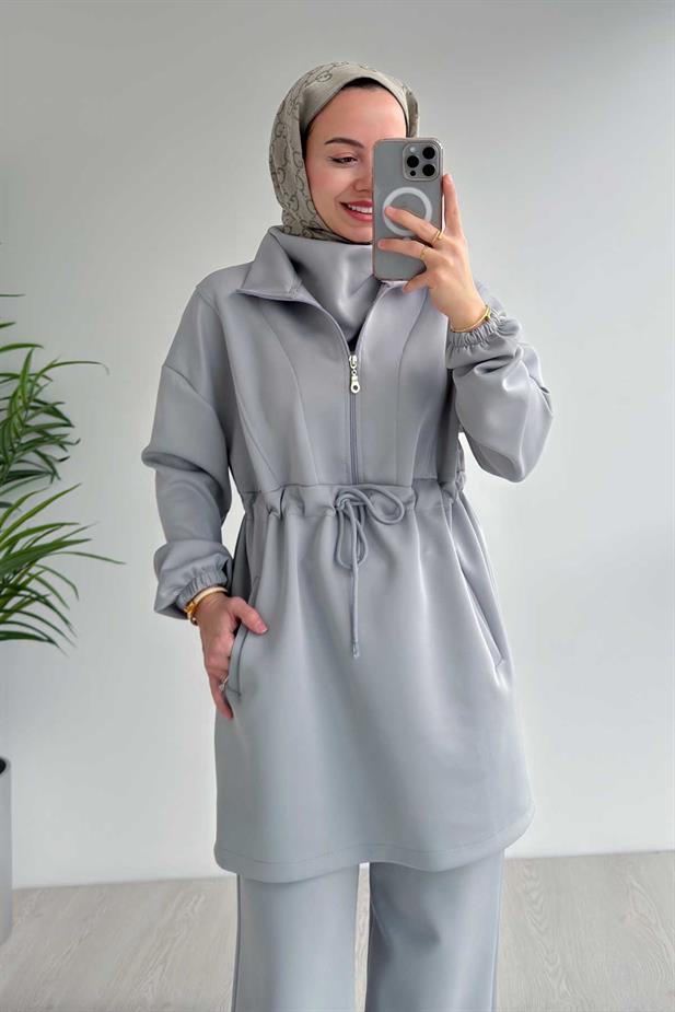 Tasarım Yaka Scuba Takım - Gri