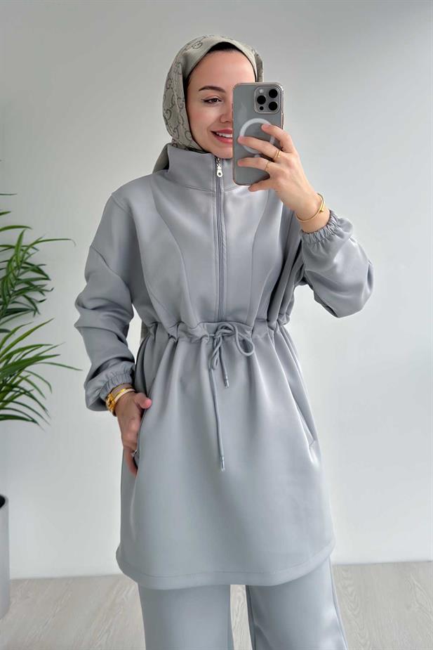 Tasarım Yaka Scuba Takım - Gri