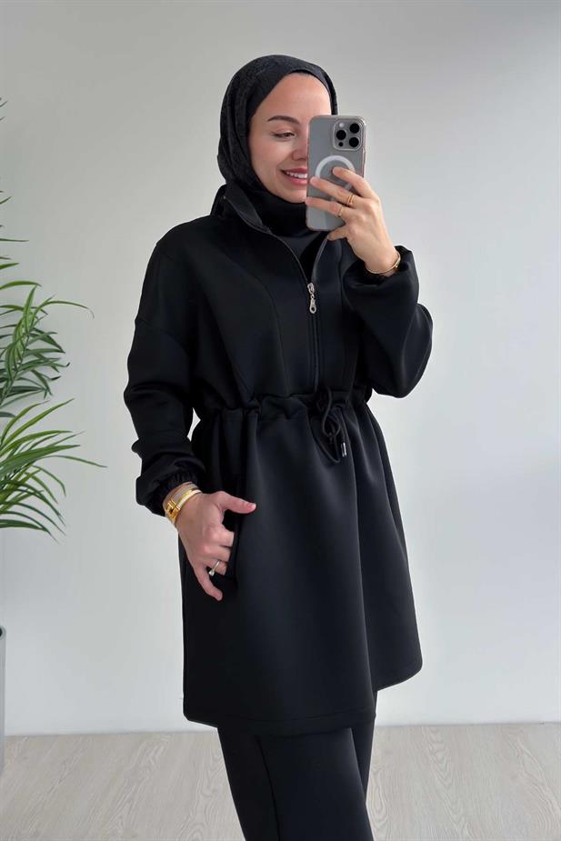 Tasarım Yaka Scuba Takım - Siyah