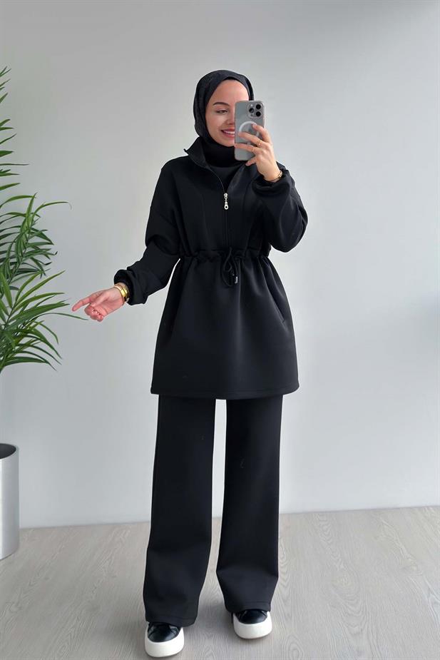 Tasarım Yaka Scuba Takım - Siyah