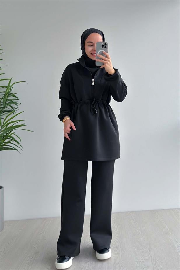 Tasarım Yaka Scuba Takım - Siyah