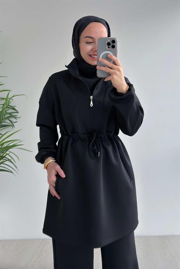 Tasarım Yaka Scuba Takım - Siyah