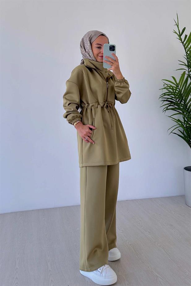 Tasarım Yaka Scuba Takım - Yağ Yeşili