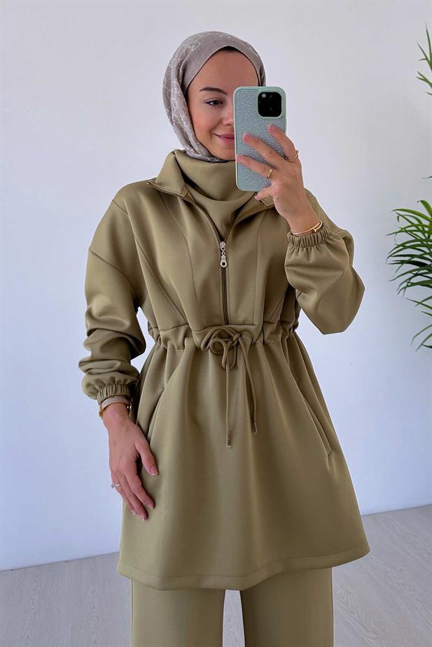 Tasarım Yaka Scuba Takım - Yağ Yeşili