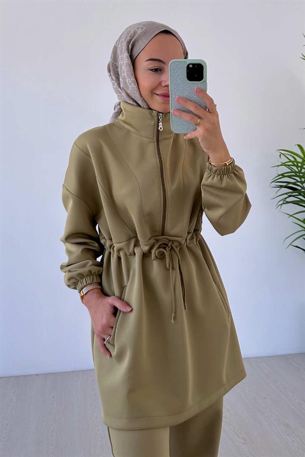 Tasarım Yaka Scuba Takım - Yağ Yeşili