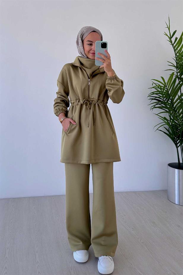 Tasarım Yaka Scuba Takım - Yağ Yeşili