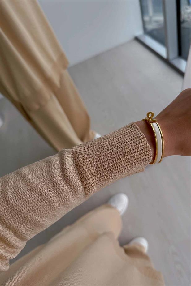 Taşlı Cep Merserize Takım - Sütlü Kahve