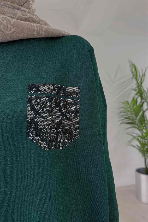 Taşlı Cep Merserize Takım - Zümrüt