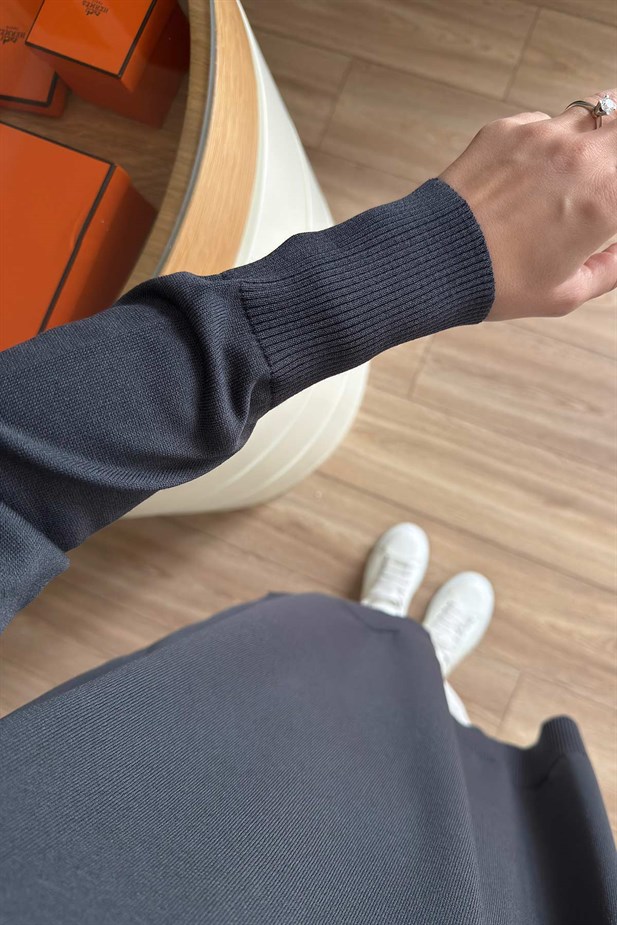 Yan Fermuar Basic Merserize Tunik - Füme