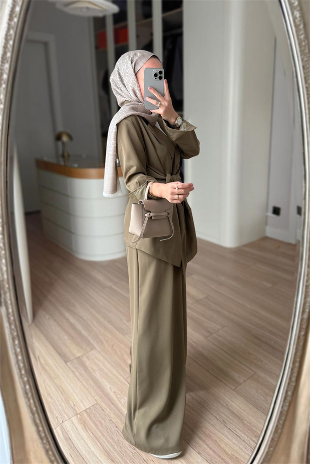 Yandan Bağlamalı Ceket Takım - Yeşil