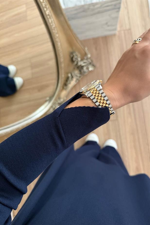 Yırtmaç Detay Yakası Taşlı Merserize Takım - Lacivert