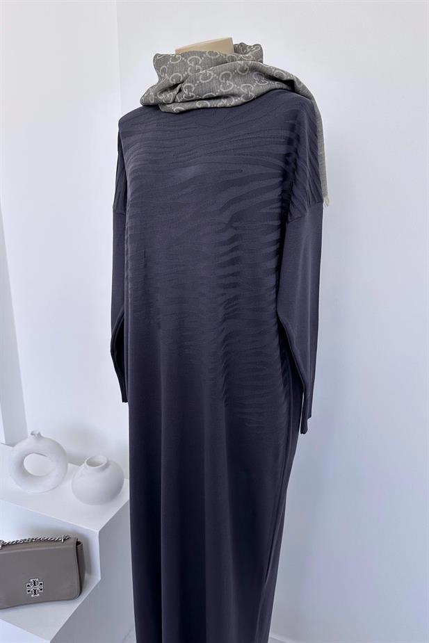 Zebra Merserize Elbise - Füme