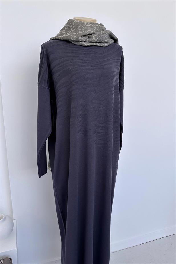 Zebra Merserize Elbise - Füme