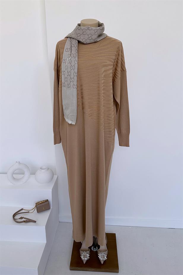 Zebra Merserize Elbise - Sütlü Kahve