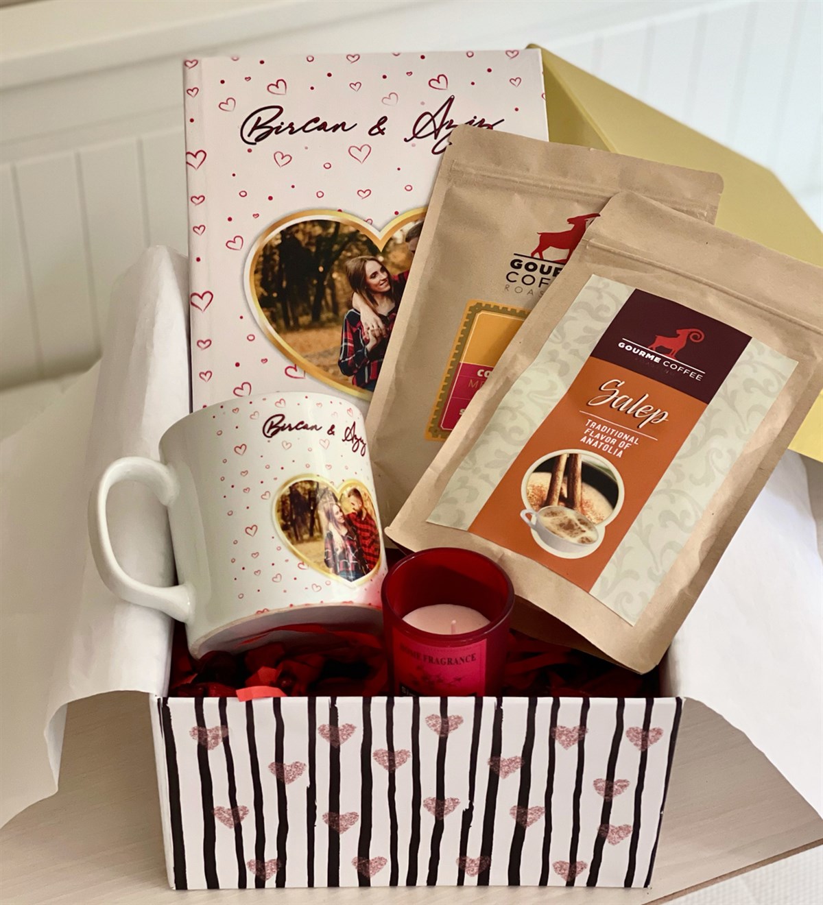  Kişiye Özel Golden Kalp Sıcak Çikolata & Sahlep Sevgiliye Hediye SetiGiftmodaGmhs100233