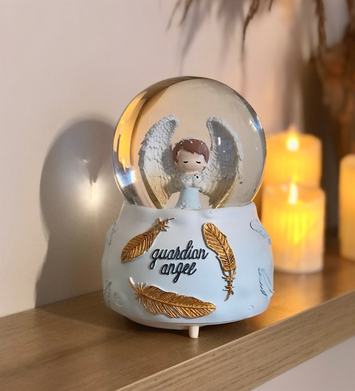  Koruyucu Melek Işıklı Müzikli Büyük Boy Kar Küresi GiftmodaGM-4113-Mavi