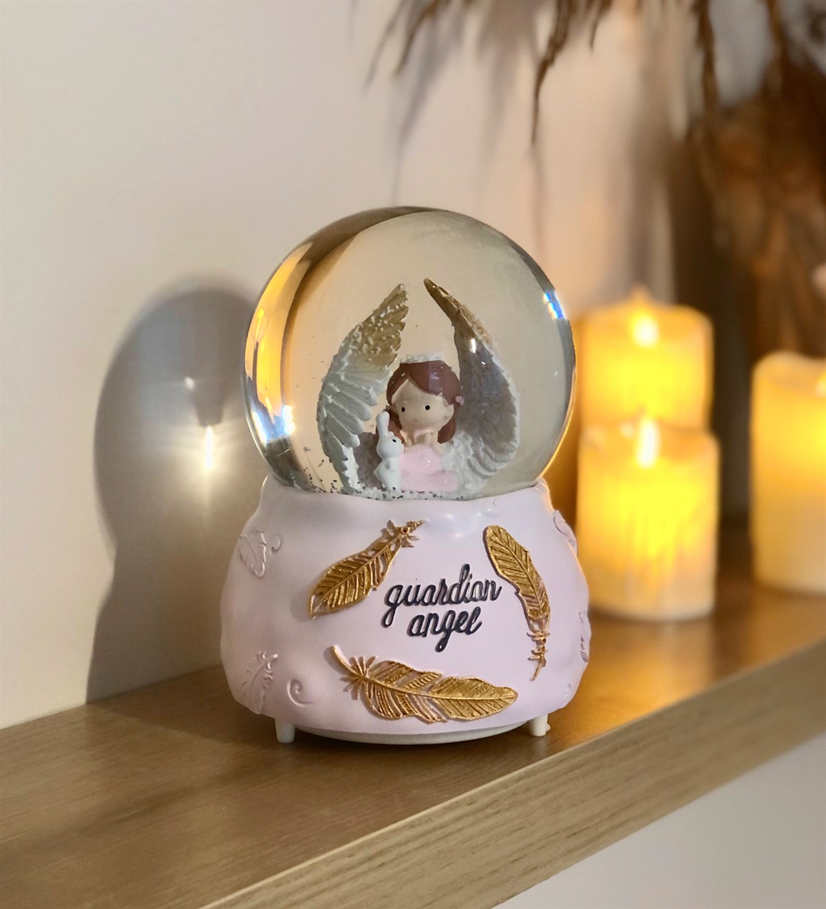  Koruyucu Melek Işıklı Müzikli Büyük Boy Kar Küresi GiftmodaGM-4113-Pembe