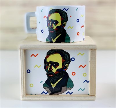 Ahşap Kutusunda Tasarım Van Gogh Kupa Bardak