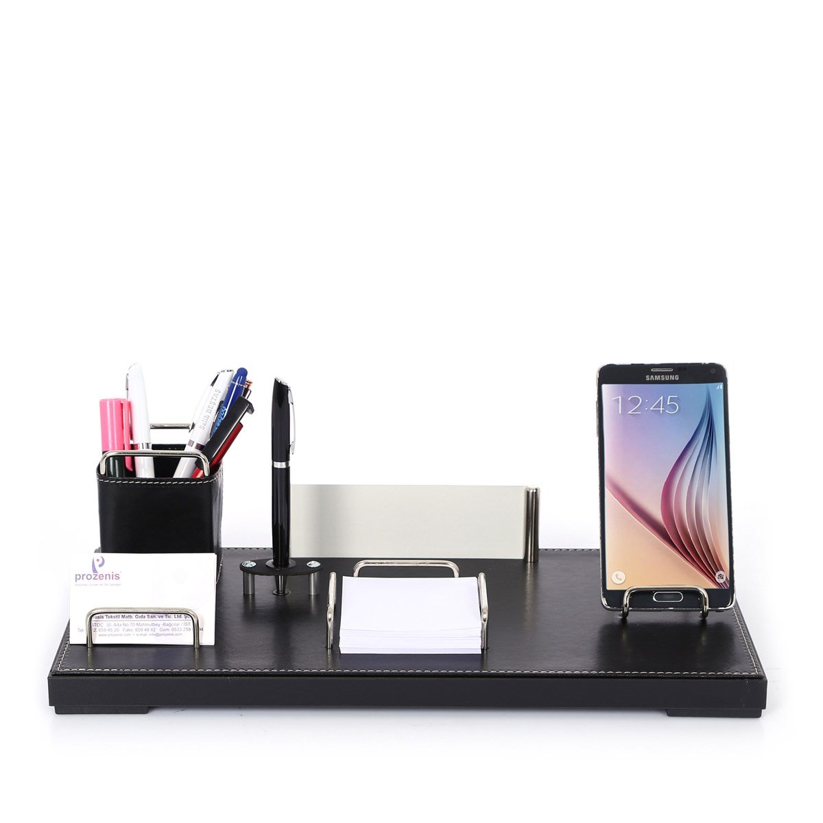 Akat Siyah Renk Deri Vip Ofis Masa Üstü İsimliği SetiGiftmodapr-3550