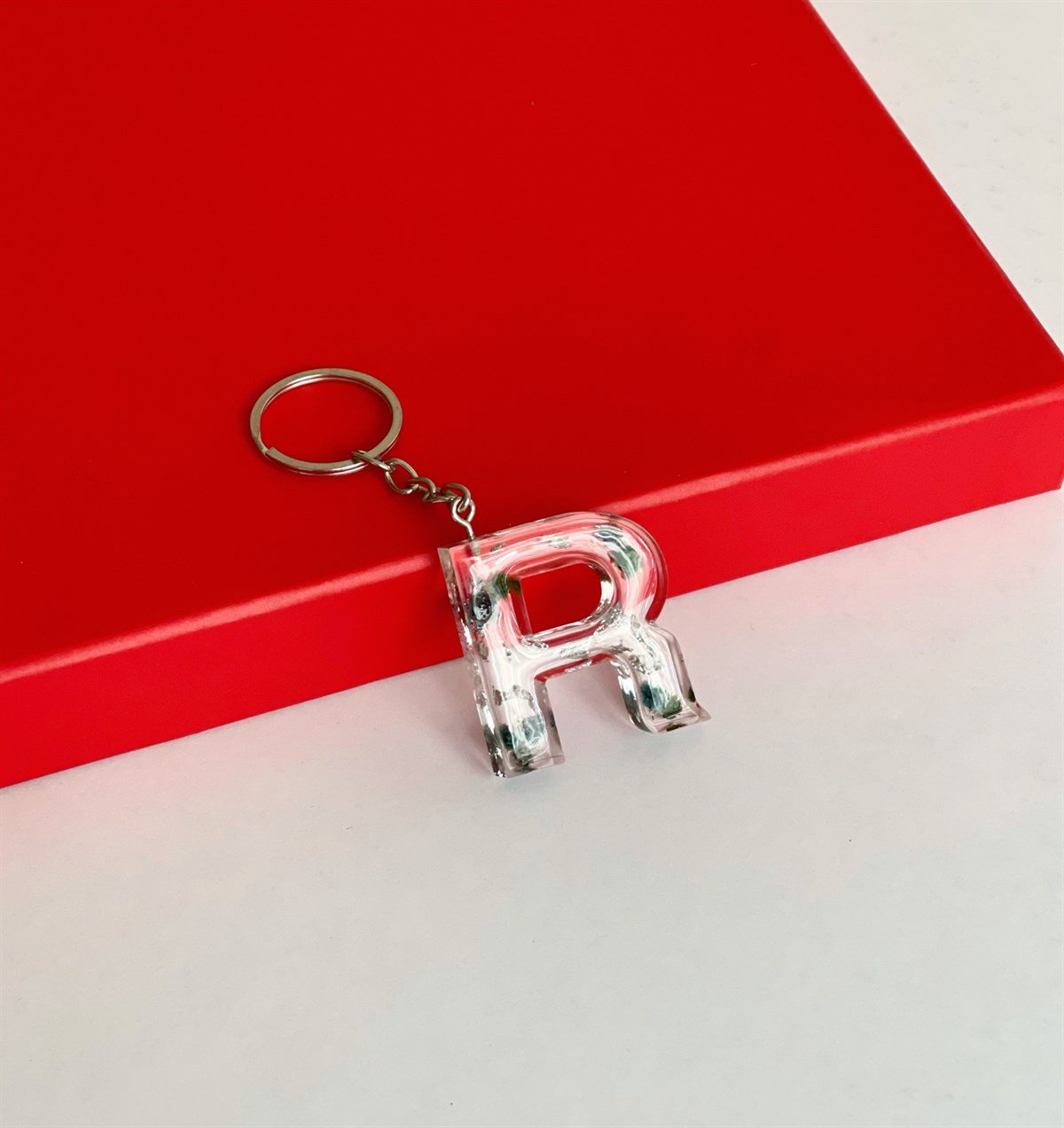 Özel Gerçek Kurutulmuş Çiçekli Yeşil Epoksi AnahtarlıkgiftmodaGman100016