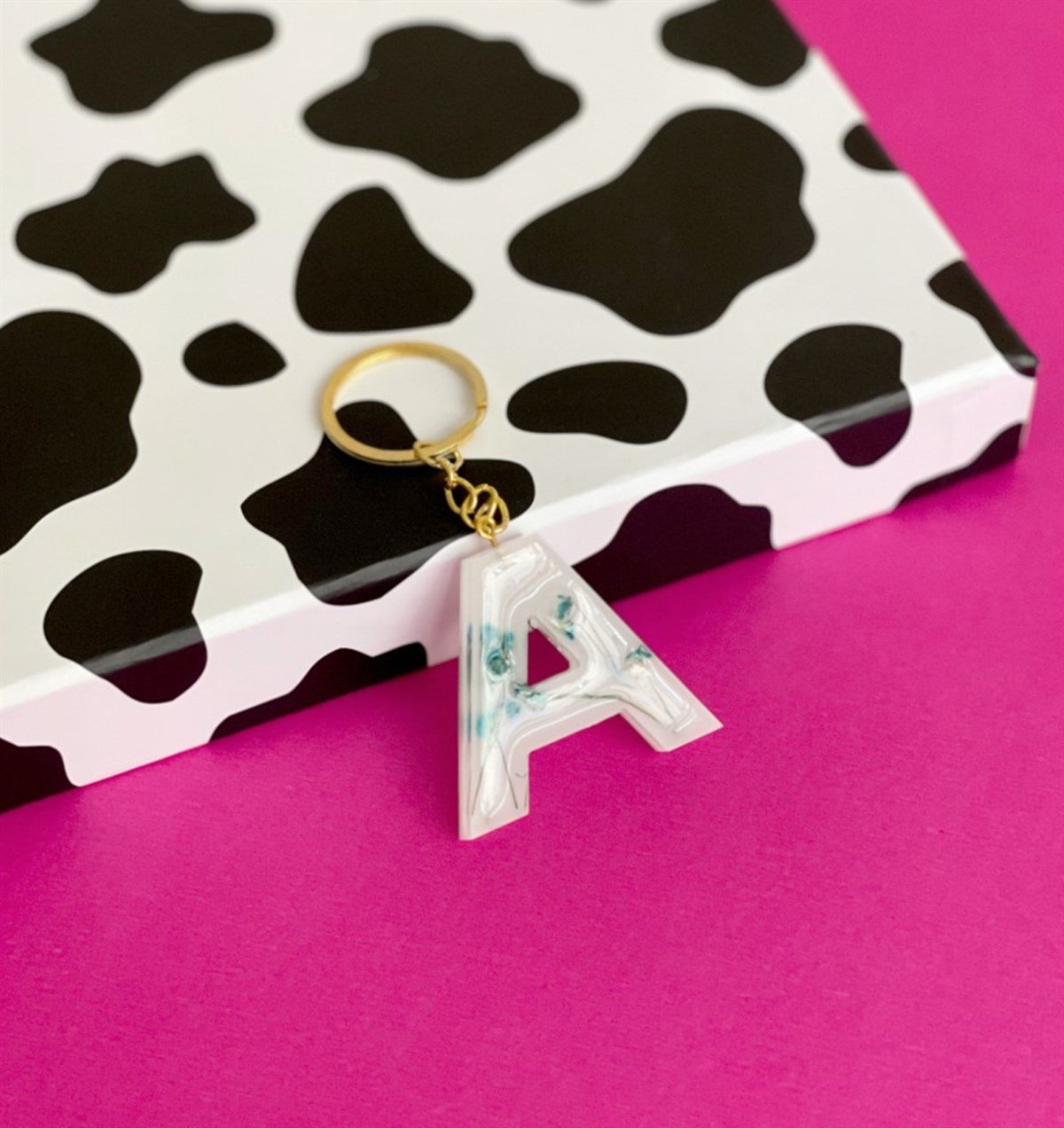 Özel Gerçek Kurutulmuş Çiçekli Beyaz Epoksi AnahtarlıkgiftmodaGman100017