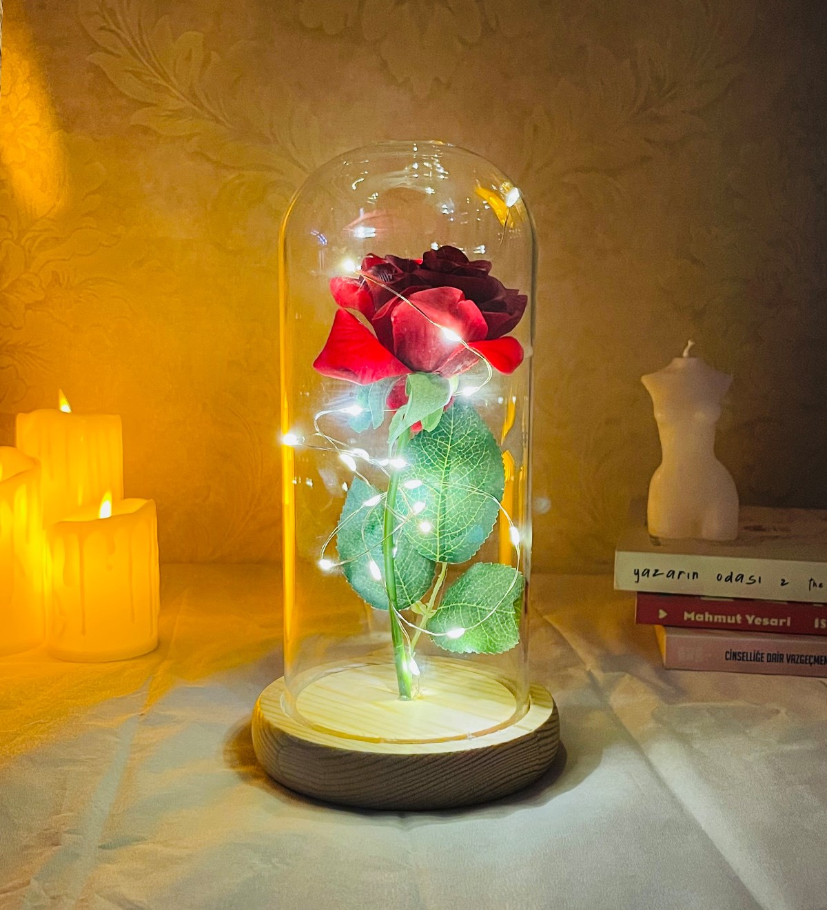 Işıklı Kırmızı Solmayan GülGiftmodaGm-4051