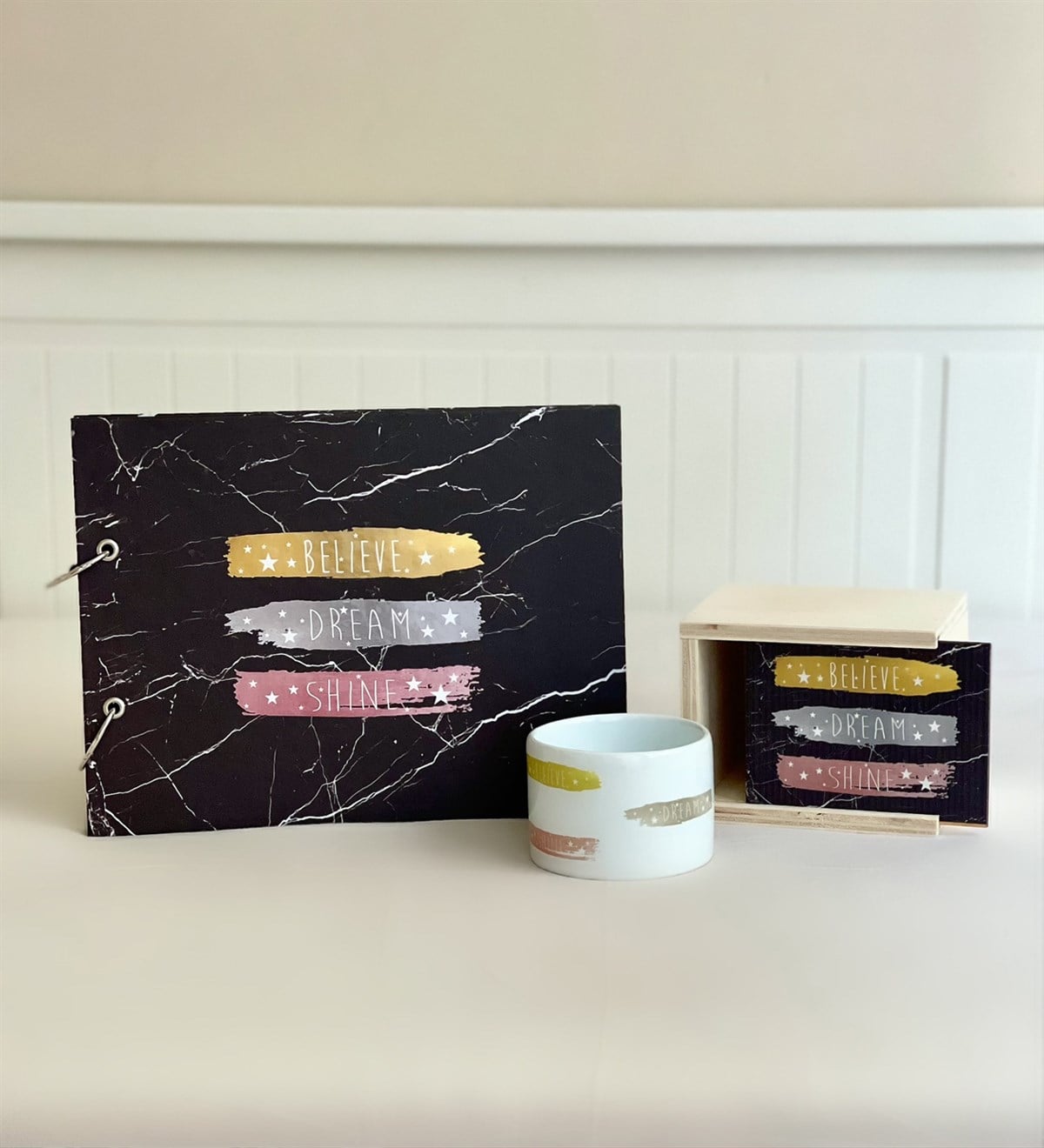 Believe Dream Shine Tasarımlı Albüm Ve Kutulu Kupa SetGiftmodaGmhs100156