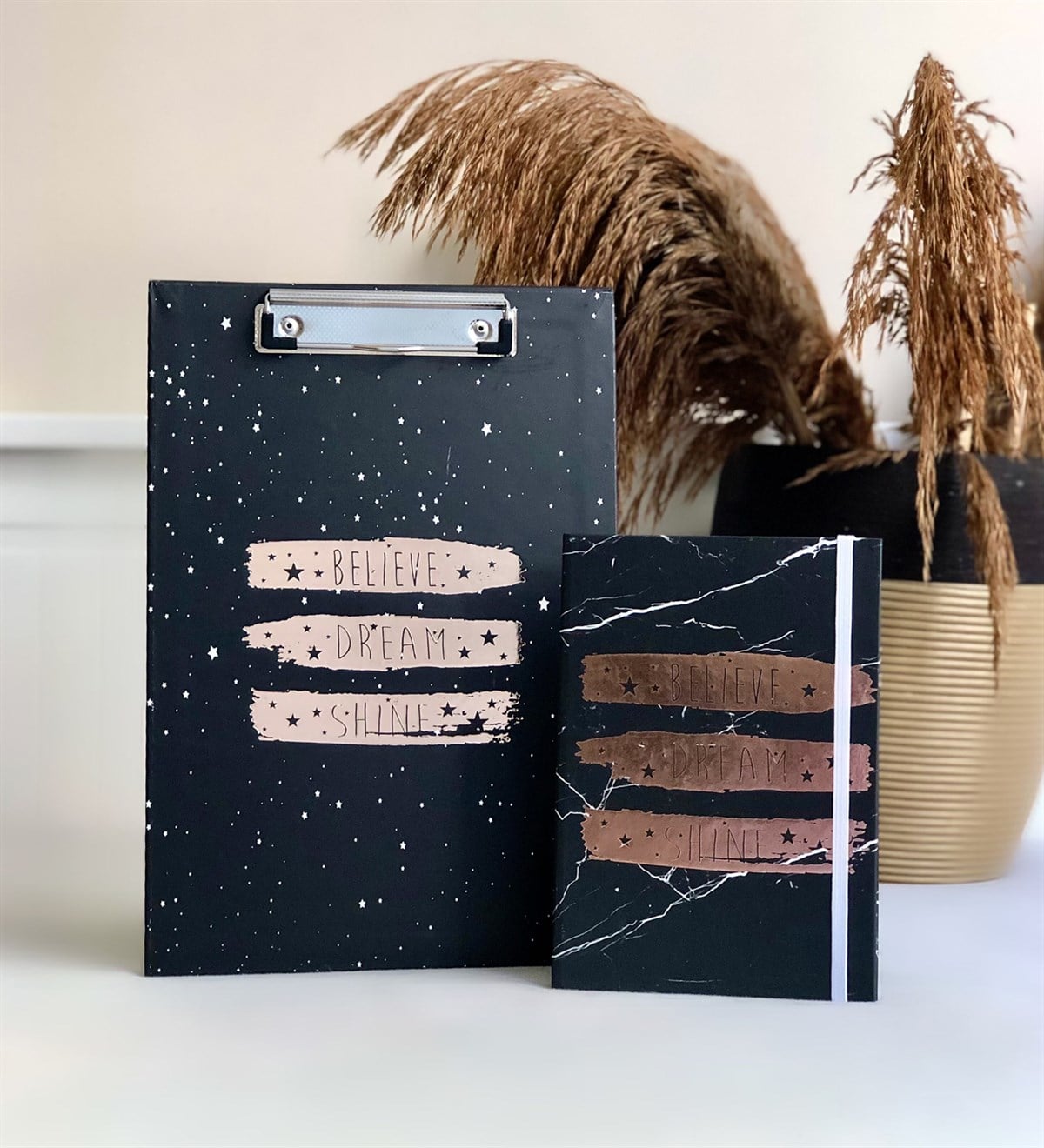 Believe Dream Shıne Tasarımlı Sekreterlik Ve Lastikli Defter SetGiftmodaBelıve-Sekreterlik--Lastikli-Defter