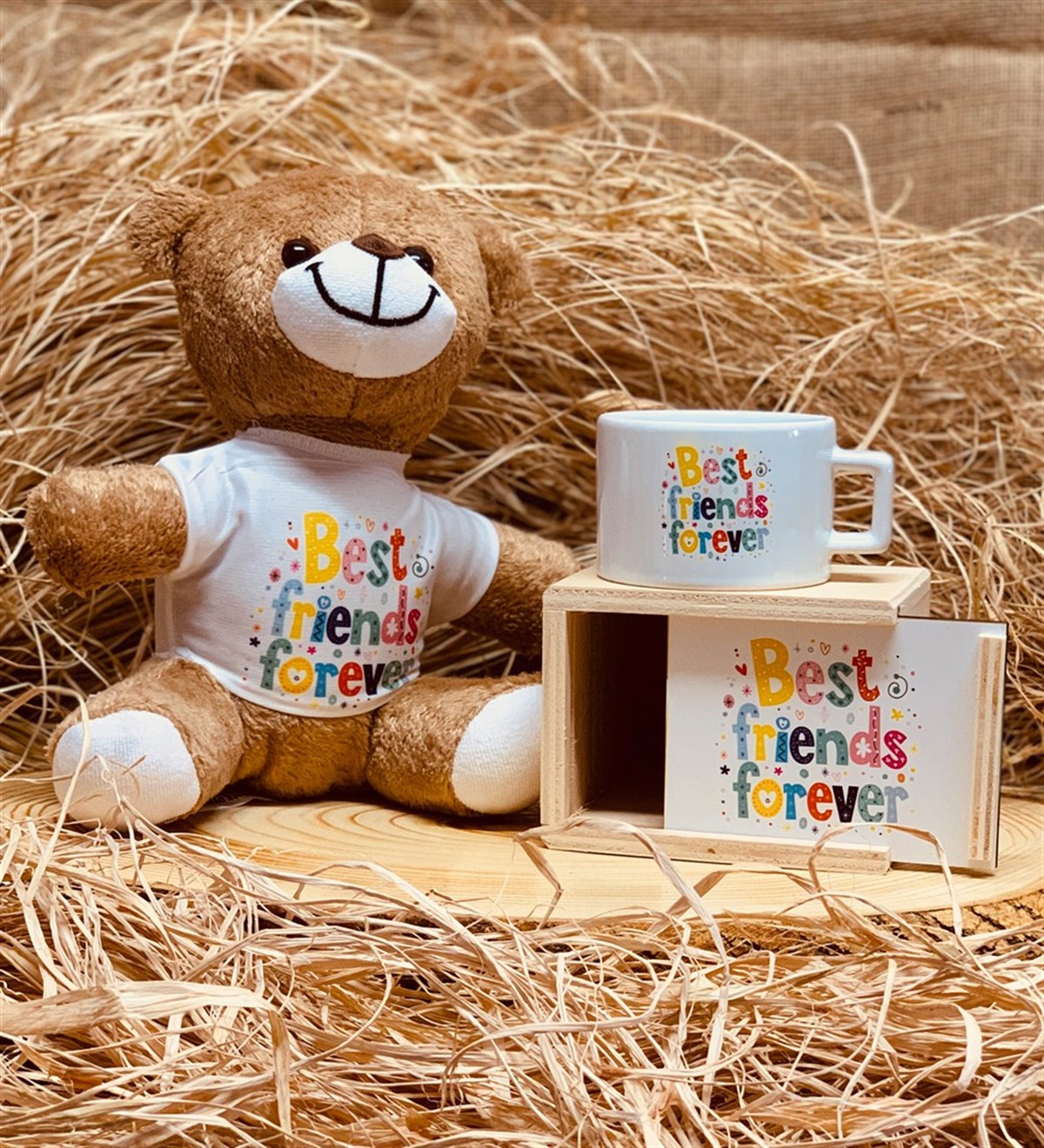 Best Friends Forever Temlalı Kutulu Kupa Ve Pelüş Ayıcık Arkadaşa Hediye SetiGiftmodabff-kupa-peluş