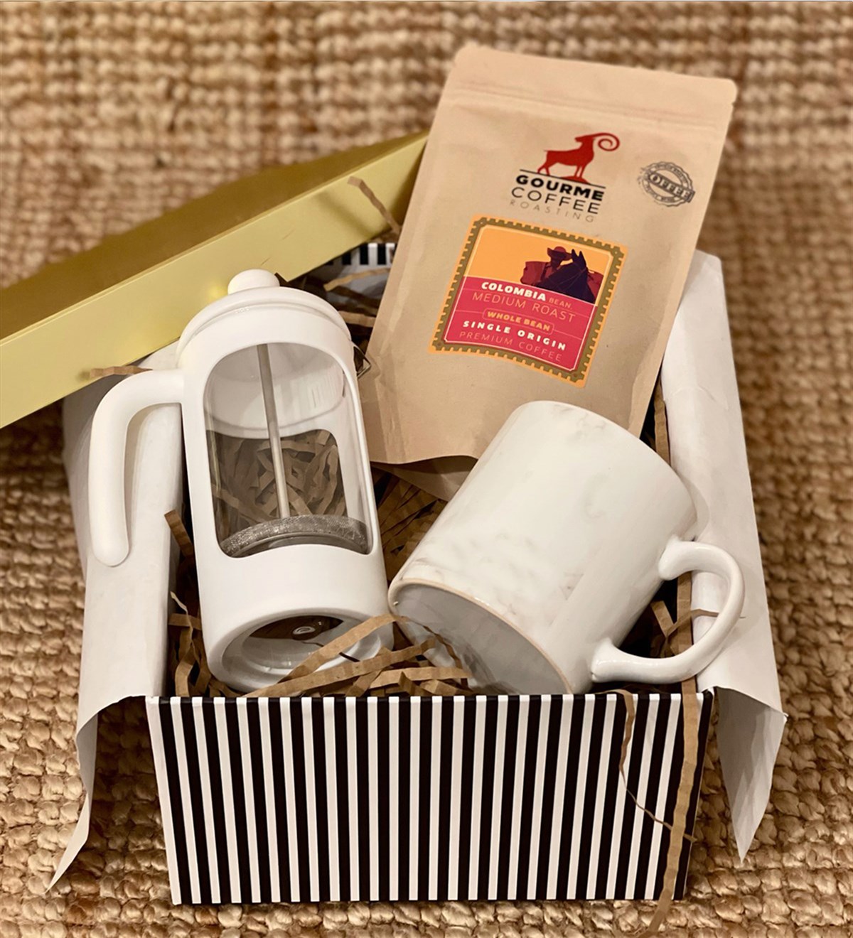 Beyaz Mermer French Press & Filtre Kahveli Sevgiliye Hediye SetiGiftmodaGmhs100254