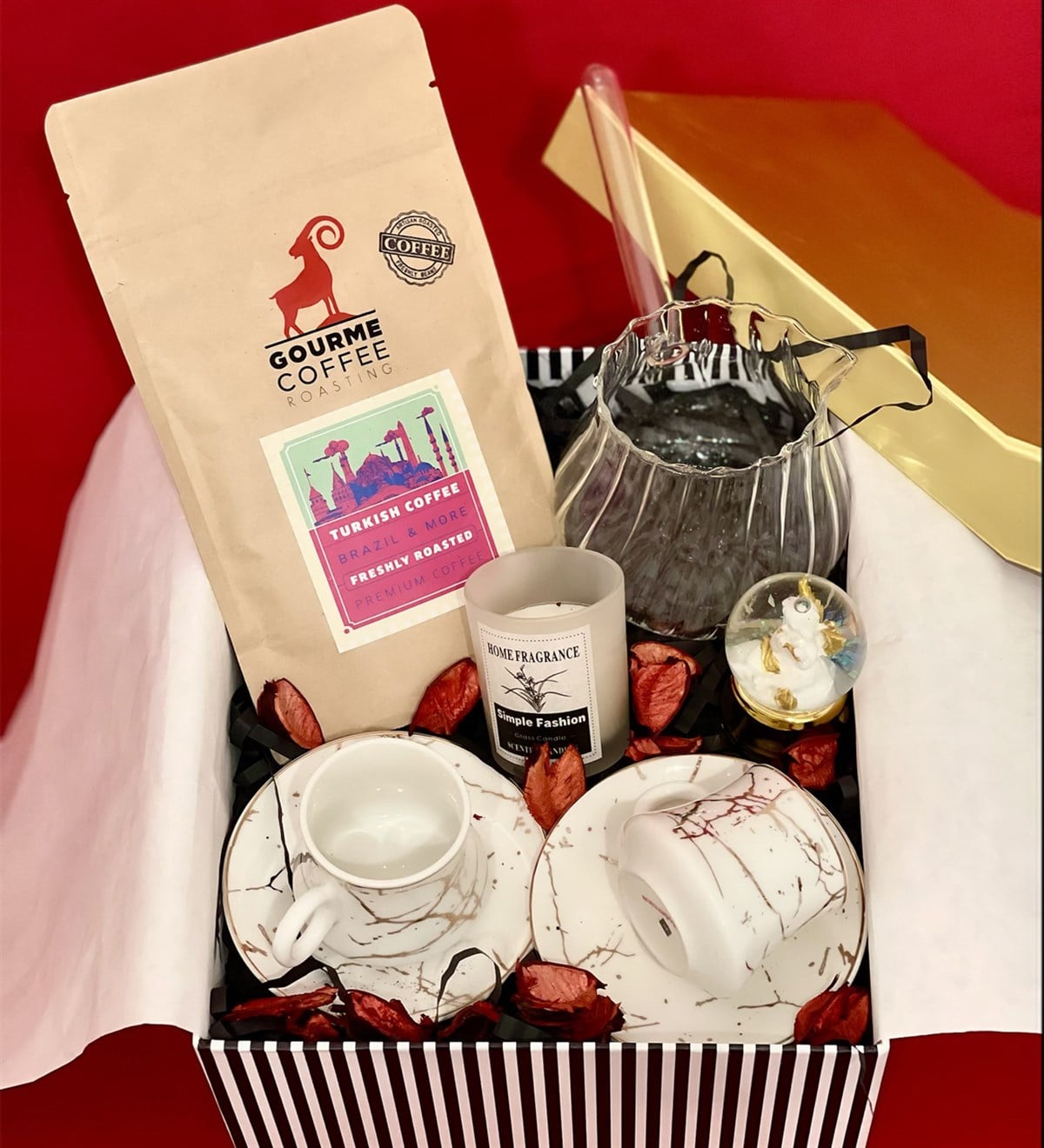 Beyaz Mermer Premium Türk Kahveli Sevgiliye Hediye SetiGiftmodaGmhs100220