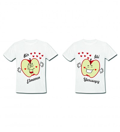 Bir Elmanın İki Yarısıyız Baskılı Tasarım Sevgili Tişört