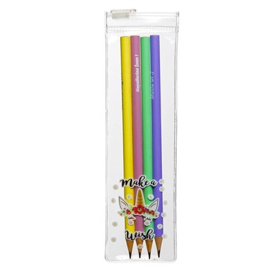 Çantalı Pastel Slogan Kurşun Kalem Seti Make A Wish