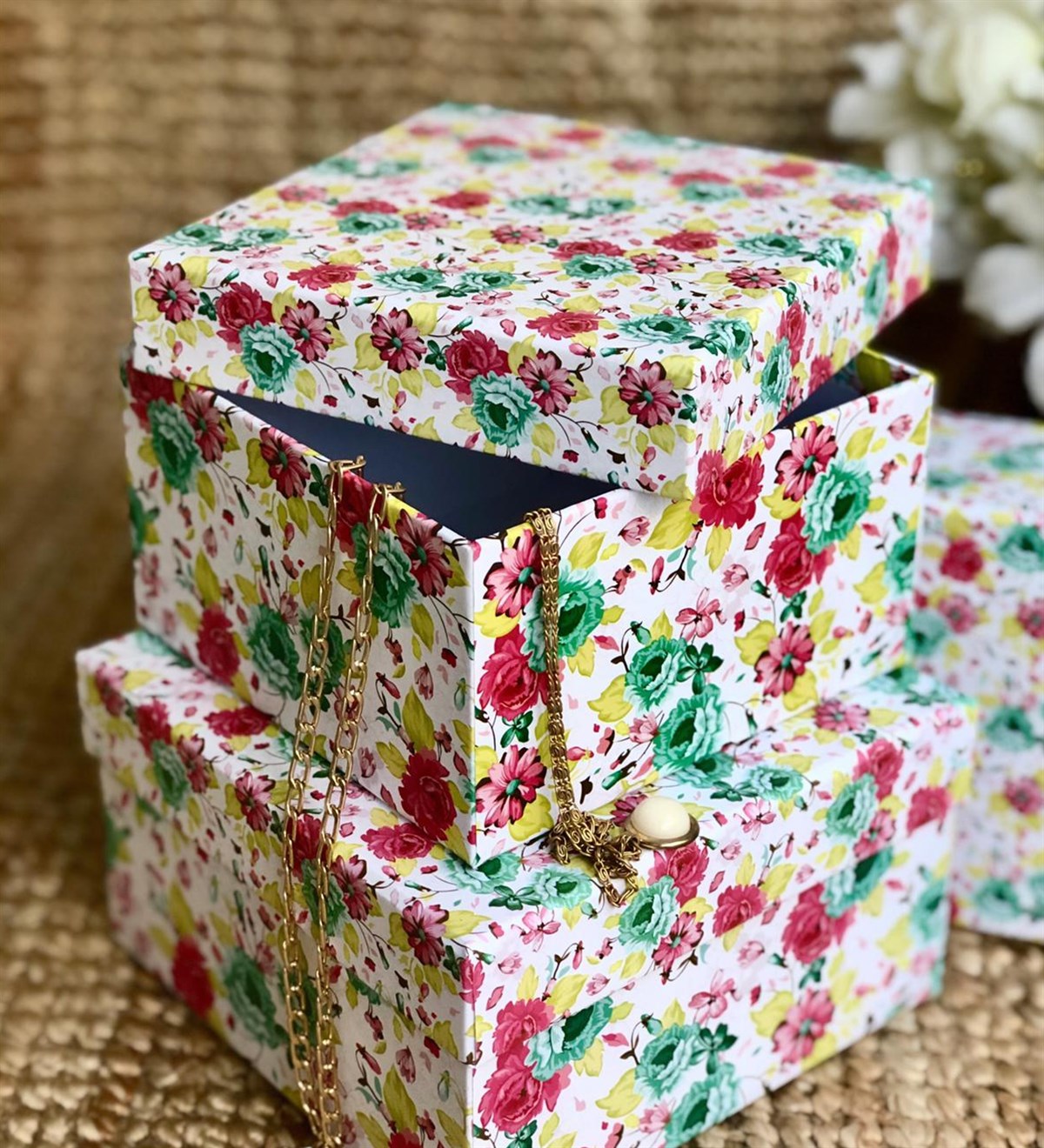 Çiçek Tasarımlı 3'lü KutuGiftmodaÇiçek-Kutu