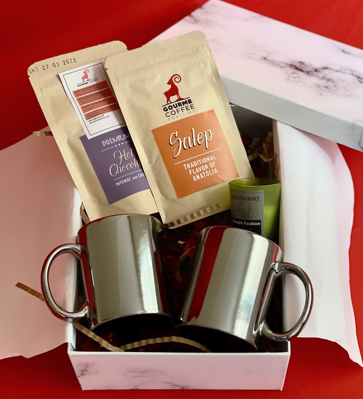 Çift Gümüş Kupa Sıcak Çikolata & Sahlep Sevgiliye Hediye Seti Giftmoda Gmhs100335