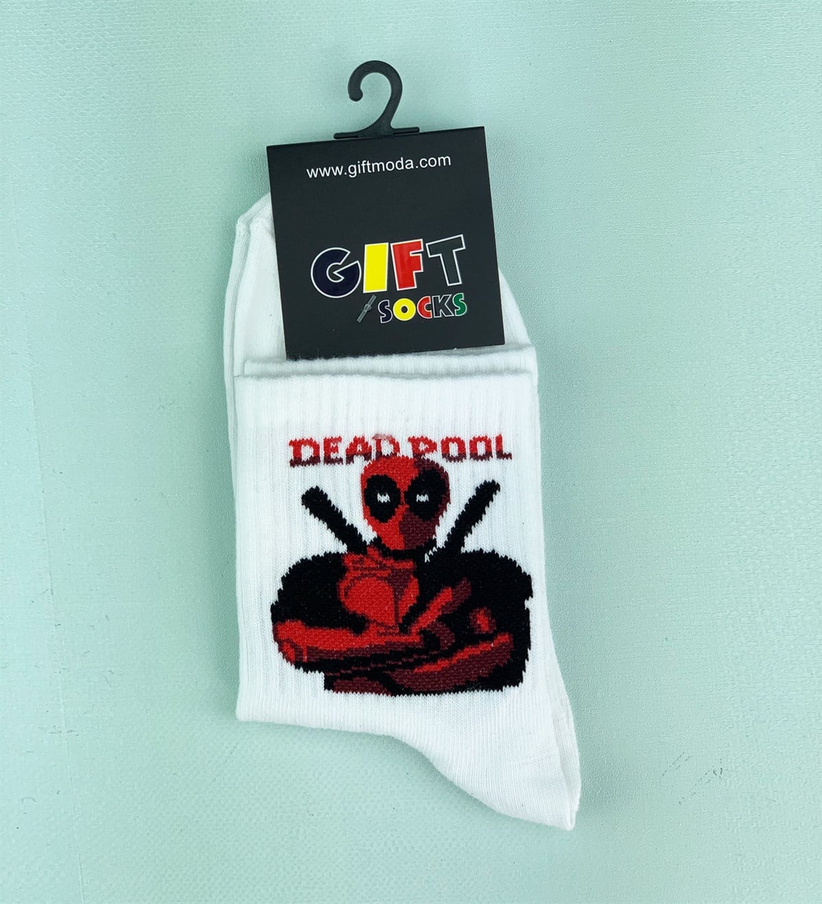 Deadpool Tasarımlı Beyaz ÇorapGiftmodaDeadpool-Çorap
